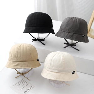 Solid color cotton toddler sun hats with wide brim and adjustable chin straps