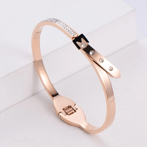 Rose gold stainless steel buckle bracelet with shimmering cubic zirconia accents