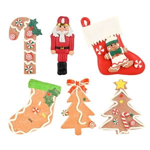 Set of 6 Christmas gingerbread and nutcracker ornaments for tree decoration