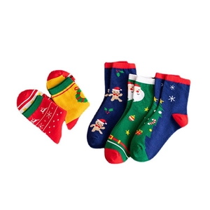 5-pack cute Christmas cotton mid-calf socks with festive patterns on white background
