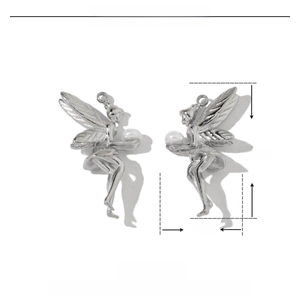 Detail showing stainless steel fairy pendant size parameters with natural pearl detail