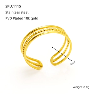 Detail of 6mm wide 18K gold PVD plated stainless steel ring with beaded design