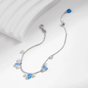 Exquisites S925 Sterlingsilber Perlenarmband mit blauen Tropfensteinen und Zirkonsteinen
