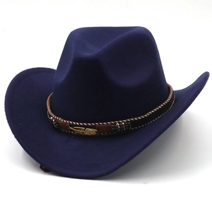 Western Cowboy Hat Wool Felt Wide Brim Jazz Fedora With Metal Feather Pendant Braided Belt For Men Women
