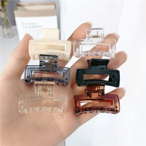 Set of five mini square hair claws in cream, clear, grey, black, and tortoiseshell resin