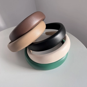 Group of vintage PU leather headbands in brown, khaki, black, beige, and green colors