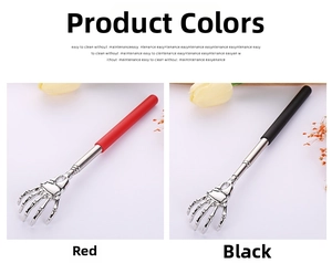 Telescopic ghost hand back scratcher detail in red and black non-slip handle options