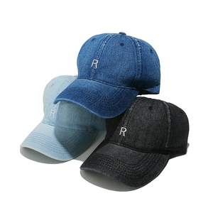 Washed Cotton Denim Baseball Cap Embroidered R Letter Vintage Sun Hat For Men Women Casual Adjustable Streetwear