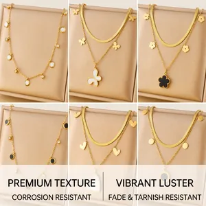 Collection of golden stainless steel necklaces with butterfly and heart pendants