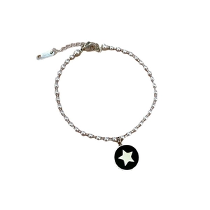 Bracciale di perline in acciaio al titanio argento con ciondolo a stella nera