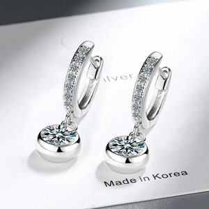 Elegant silver zircon drop earrings with round bubble setting and polished finish
