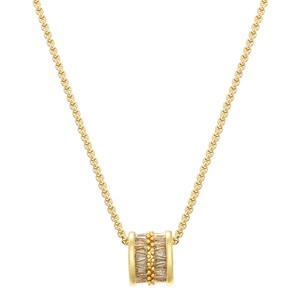 Collier plaqué or 18K avec pendentif cylindrique incrusté de cristaux sur chaîne vénitienne