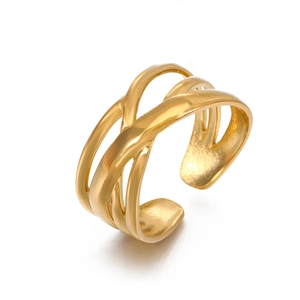 Minimalist gold plated stainless steel multi-layer crossover open ring for women