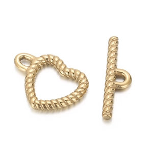 Golden heart-shaped toggle clasp set for DIY jewelry with textured twist design