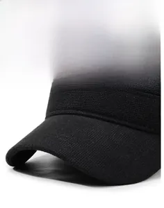 Macro shot of stiff black fabric texture and curved brim on a men's thermal flat cap