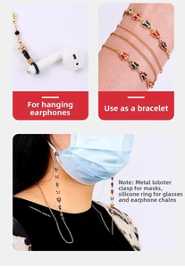 Three-in-one gold metal chain with colorful enamel butterfly pendants and silicone loops