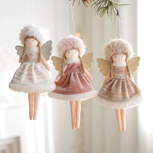 Christmas Angel Doll Pendant Long Legs Velvet Fabric Faux Fur Glitter Wings Hanging Ornament Tree Decor Nordic Style