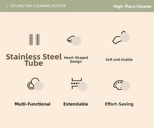 Detail diagram of ceiling fan duster with stainless steel pole and heart-shaped design