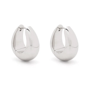 Minimalist silver teardrop hoop earrings with high-polish metallic finish for daily wear