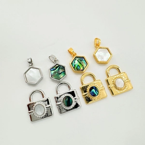 18K gold plated hexagon and heart lock pendants with natural shells in gold and silver