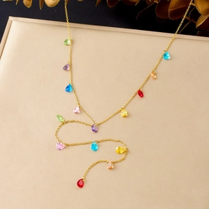 Collier Pendentif Cristal Goutte Multicolore Acier Inoxydable Plaqué Or Longue Chaîne En Y Bijoux INS Pour Femmes