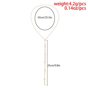 Guida taglie per collana lunga a Y dorata con perla, mostra lunghezza catena di 65cm