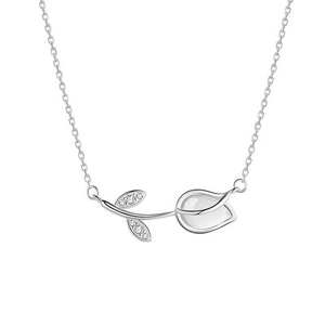 925 sterling silver tulip necklace featuring white chalcedony and shimmering accents