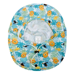 Detail of quick-dry sun hat interior showing adjustable chin strap and fabric labels