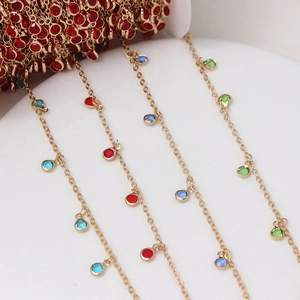 DIY colorful crystal pendant metal chains for jewelry making in red blue and green colors
