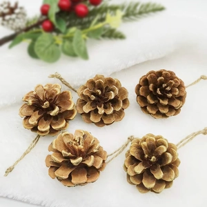 Set of 5 natural pine cones with jute ropes for Christmas tree hanging decoration