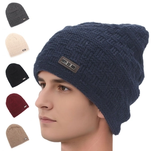 Herren Winter Warm Strickmütze Beanie Mit Fleece-Futter Dick Schachbrettmuster Winddicht Slouchy Skull Cap Outdoor Ski Hut