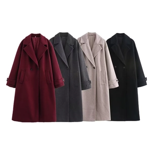 Manteau Long En Laine Pour Femmes Double Boutonnage Col À Revers Coupe Ample Élégant Couleur Unie Hiver Chaud Pardessus