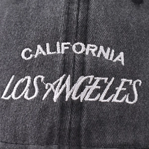 Black washed cotton baseball cap with white California Los Angeles 3D embroidery