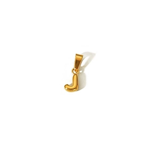 Macro shot of gold-plated letter J bubble pendant with smooth polished finish for jewelry
