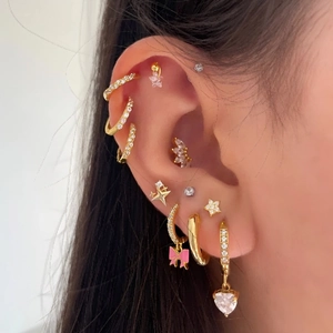 Boucles D'oreilles Créoles En Acier Inoxydable Avec Pendentifs Zircon Cœur Rond Goutte D'eau Bijoux Pour Femmes