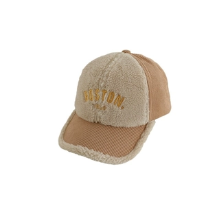 Faux shearling and corduroy baseball cap with yellow Boston embroidery for kids