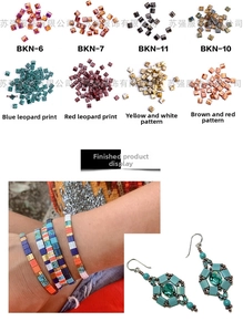 Detailed view of patterned Tila glass beads used in multilayer bracelets and earrings