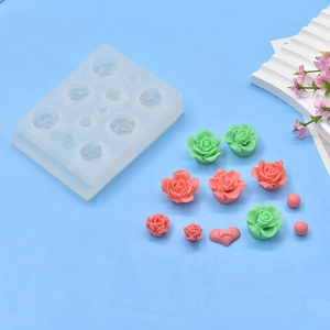 Rose Flower Heart Sphere Silicone Mold Multi Cavity For DIY Soap Candle Resin Fondant Cake Decorating Flexible White Tool
