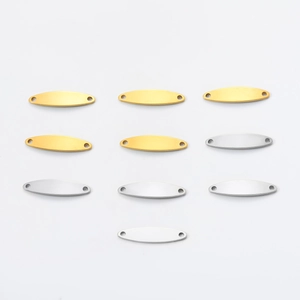Polished gold and silver oval stainless steel double-hole connector pendants for DIY jewelry