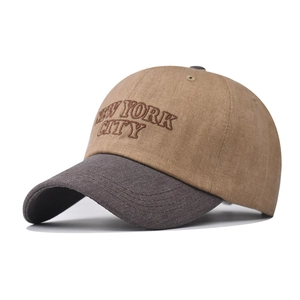 Classic washed cotton baseball cap in khaki and charcoal with New York City embroidery