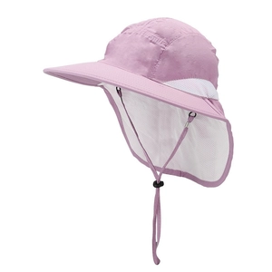 Pink outdoor sun hat with neck flap, breathable mesh and wide brim for hiking