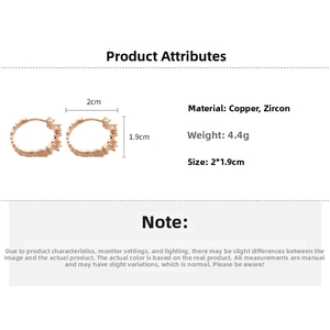 Detail view of gold-plated copper hoop earrings featuring micro-pave cubic zirconia stones