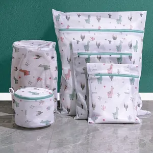 Mesh Laundry Bags Fine Mesh Polyester Anti-Deformation For Washing Machine Cartoon Alpaca Print Zipper Protection