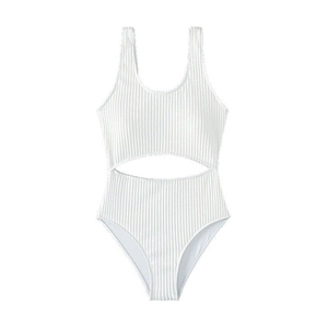 White ribbed cut-out one-piece swimsuit with wide straps and sexy waist hollow design