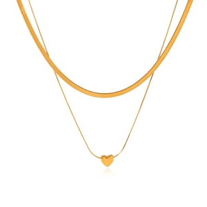 Collier double rang en acier inoxydable plaqué or 18K avec pendentif cœur