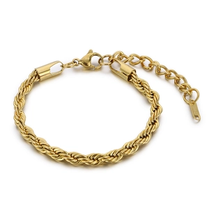 Classic 18K gold plated stainless steel twisted rope chain bracelet with lobster clasp