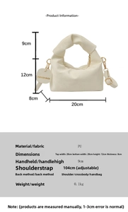 Detailed size chart of the pleated PU handbag showing 20cm width and 12cm height dimensions