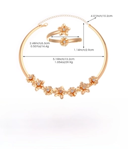 Dimensioni dettagliate del set di collana e bracciale a fiori dorati vintage con pesi