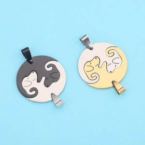 Matching stainless steel heart cat and dog necklaces in silver black and gold finishes