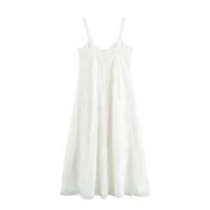 Elegantes weißes Maxikleid mit floralem Jacquard-Muster und fließender Silhouette